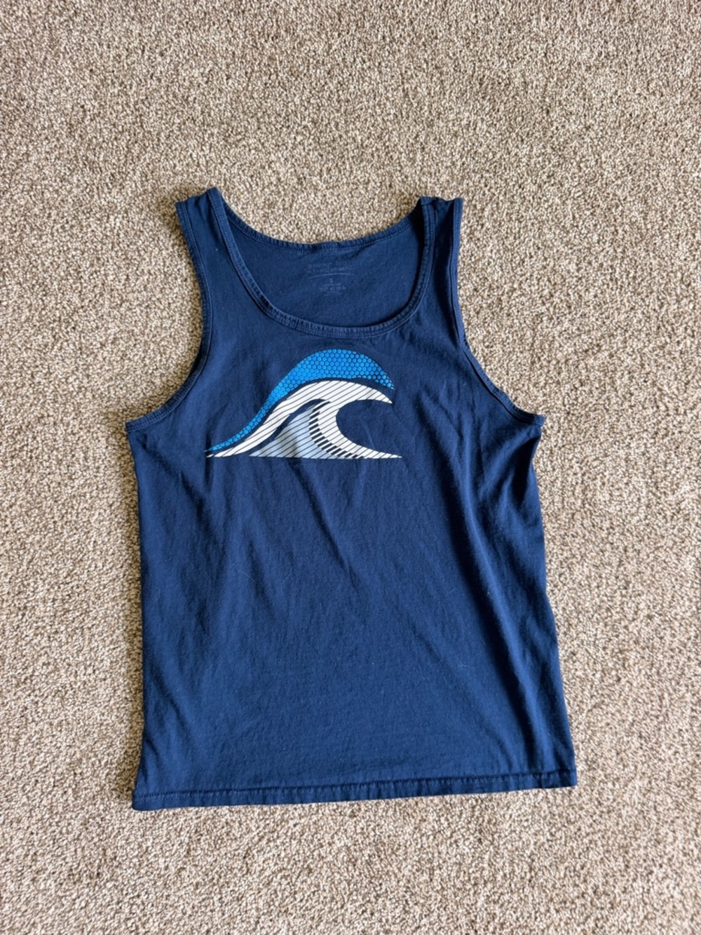 Men's Navy Tank Top with Surf Wave Graphic